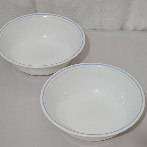 2 Corning Corelle SAND & SEA Pattern Coupe Cereal Soup Bowls 6" blue beige band - Picture 4 of 9